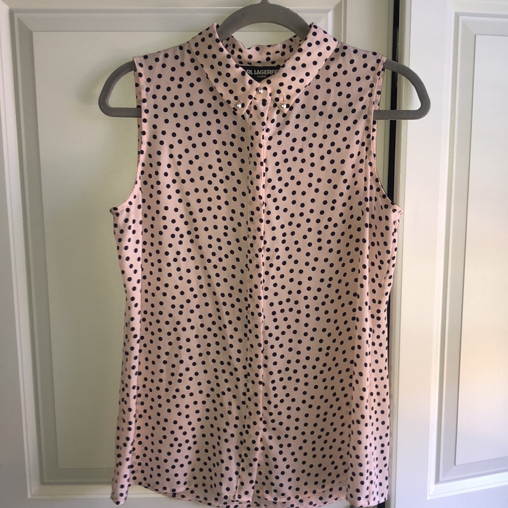 Karl‎ Lagerfeld Small Sleeveless Blouse Top Small Polka Dots Pink Black